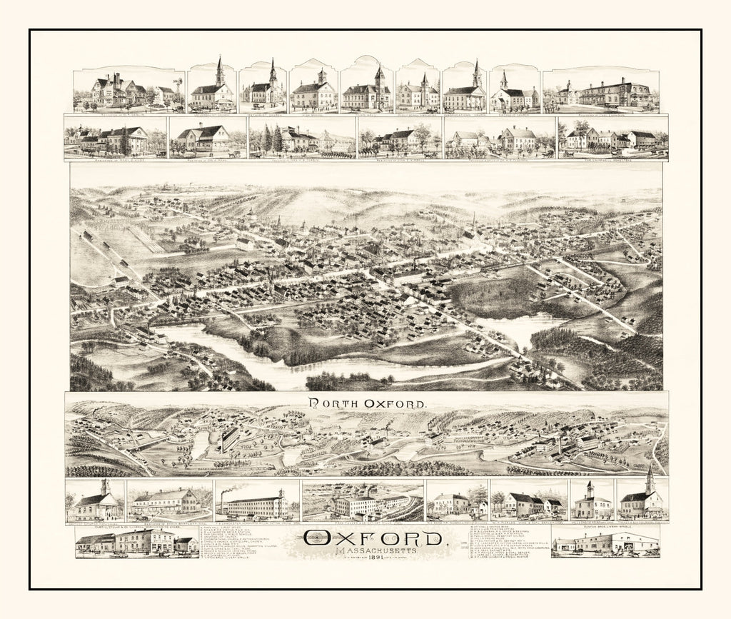 Vintage Map of Oxford, Massachusetts 1891