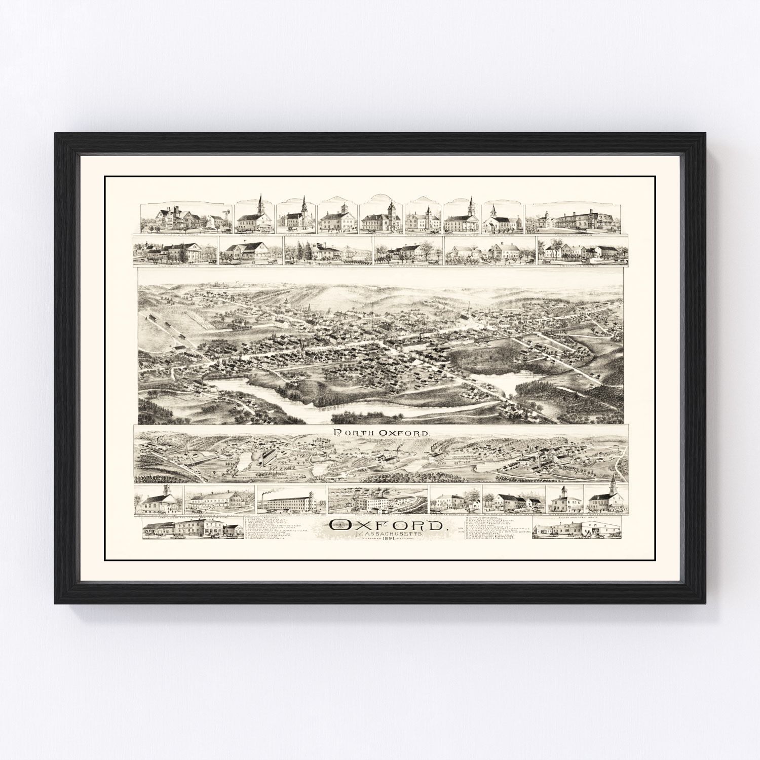 Vintage Map of Oxford, Massachusetts 1891