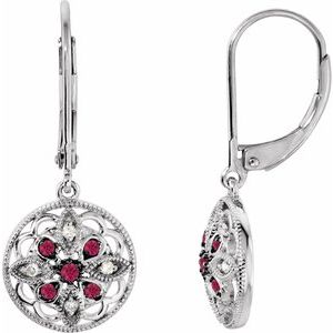 14K White Gold Natural Ruby & .07 CTW Natural Diamond Earrings