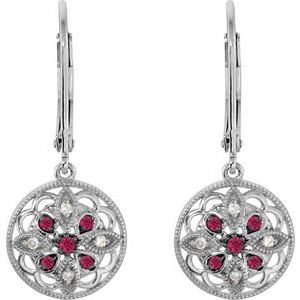 14K White Gold Natural Ruby & .07 CTW Natural Diamond Earrings – image 2