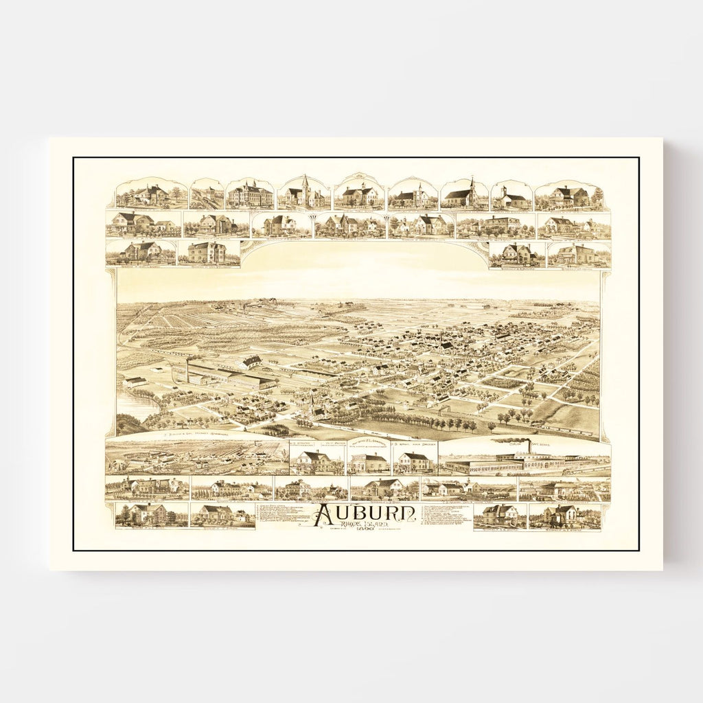 Vintage Map of Auburn, Rhode Island 1890