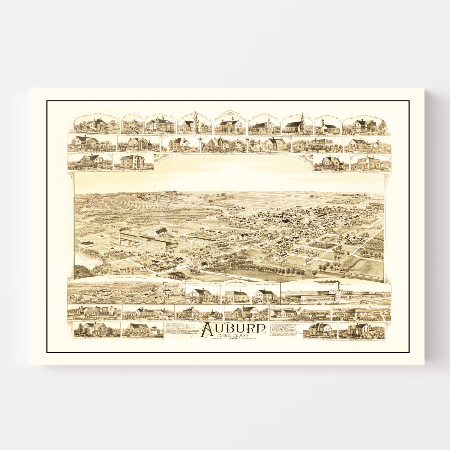 Vintage Map of Auburn, Rhode Island 1890