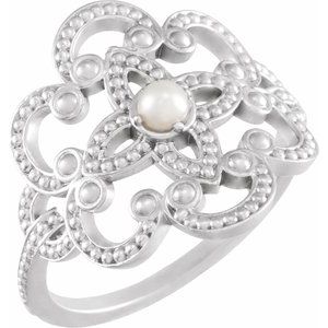 Sterling Silver Cultured White Seed Pearl Granulated Ring