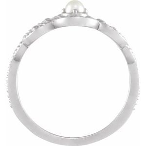 14K White Gold Cultured White Seed Pearl Granulated Ring