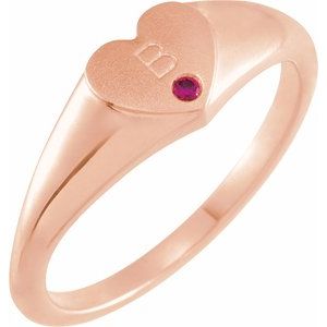14K Rose Gold Natural Ruby Heart Signet Ring