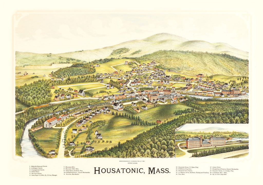 Vintage Map of Housatonic, Massachusetts 1890