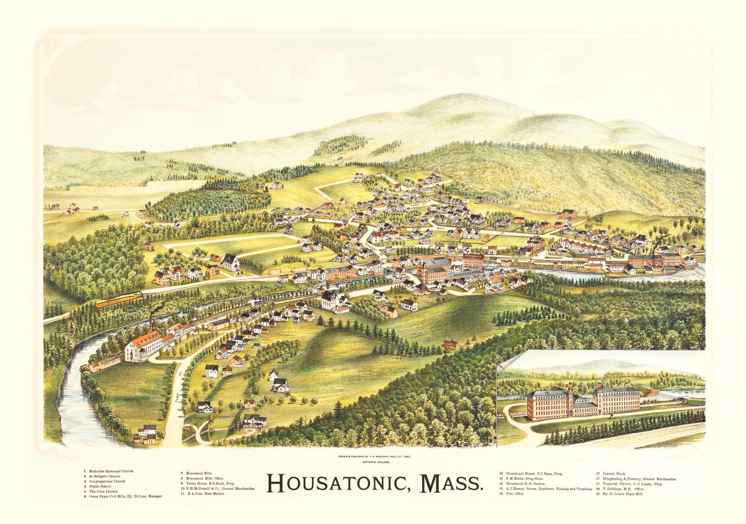 Vintage Map of Housatonic, Massachusetts 1890