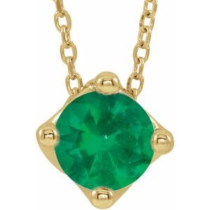 14K Yellow Gold 5 mm Round Lab-Grown Emerald Solitaire 16-18" Necklace