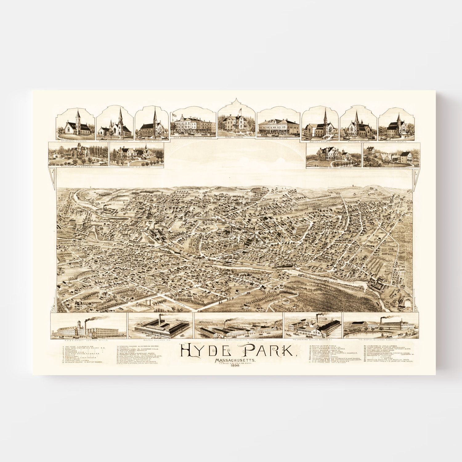 Vintage Map of Hyde Park, Massachusetts 1890