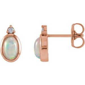 14K Rose Gold Natural Ethiopian Opal & .03 CTW Natural Diamond Bezel-Set Earrings
