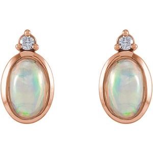 14K Rose Gold Natural Ethiopian Opal & .03 CTW Natural Diamond Bezel-Set Earrings – image 2