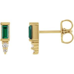 14K Yellow Gold Natural Green Tourmaline & .03 CTW Natural Diamond Bar Earrings