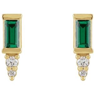 14K Yellow Gold Natural Green Tourmaline & .03 CTW Natural Diamond Bar Earrings
