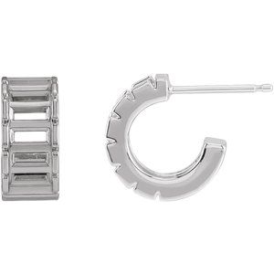 14K White Gold 4x2 mm Straight Baguette Channel-Set Hoop Earring Mounting