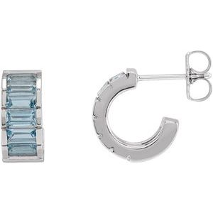 Sterling Silver Natural Aquamarine Hoop Earrings