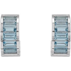 14K White Gold Natural Aquamarine Hoop Earrings – image 2