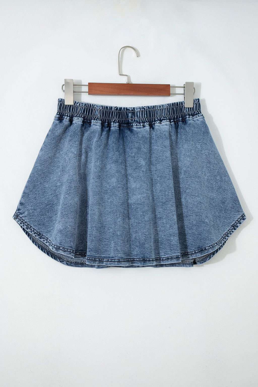 Denim Pearl Embellish Elastic Waist Mini Skort