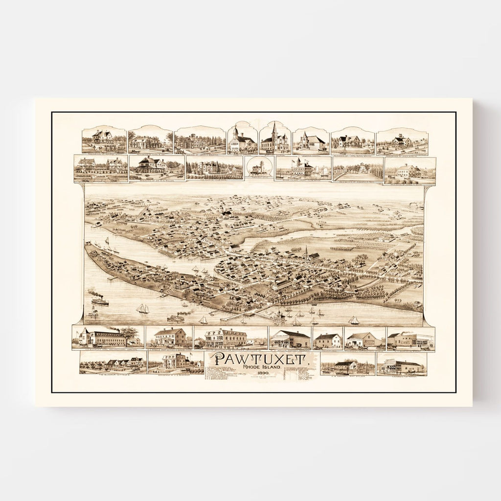 Vintage Map of Pawtuxet, Rhode Island 1890