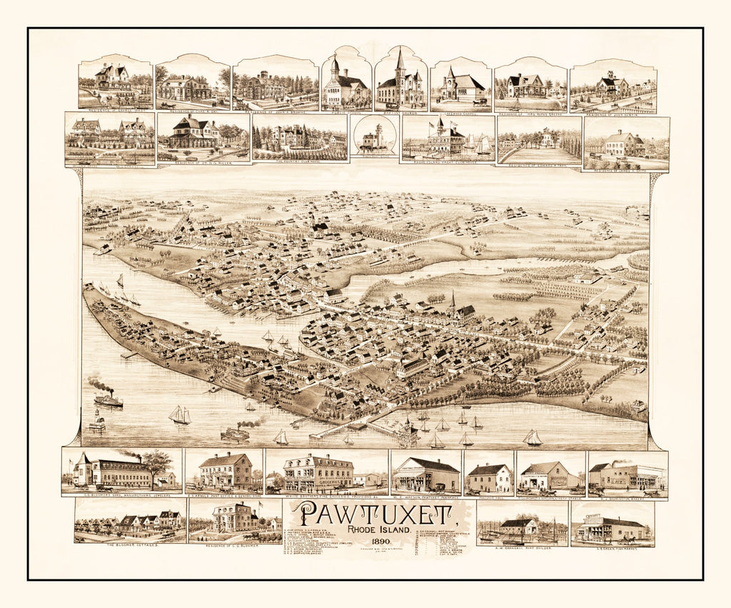 Vintage Map of Pawtuxet, Rhode Island 1890