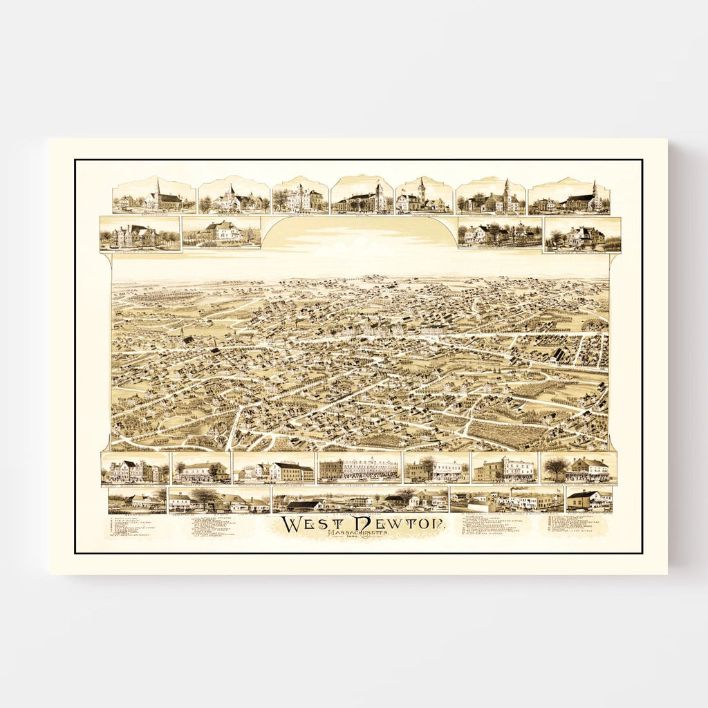 Vintage Map of West Newton, Massachusetts 1890