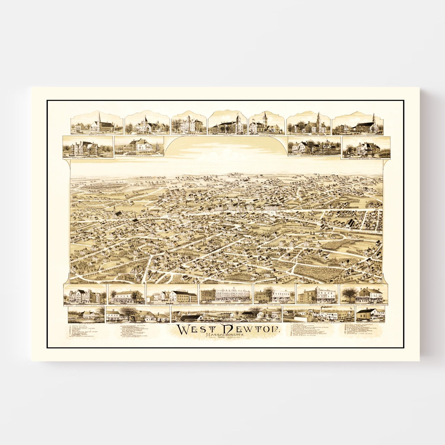 Vintage Map of West Newton, Massachusetts 1890