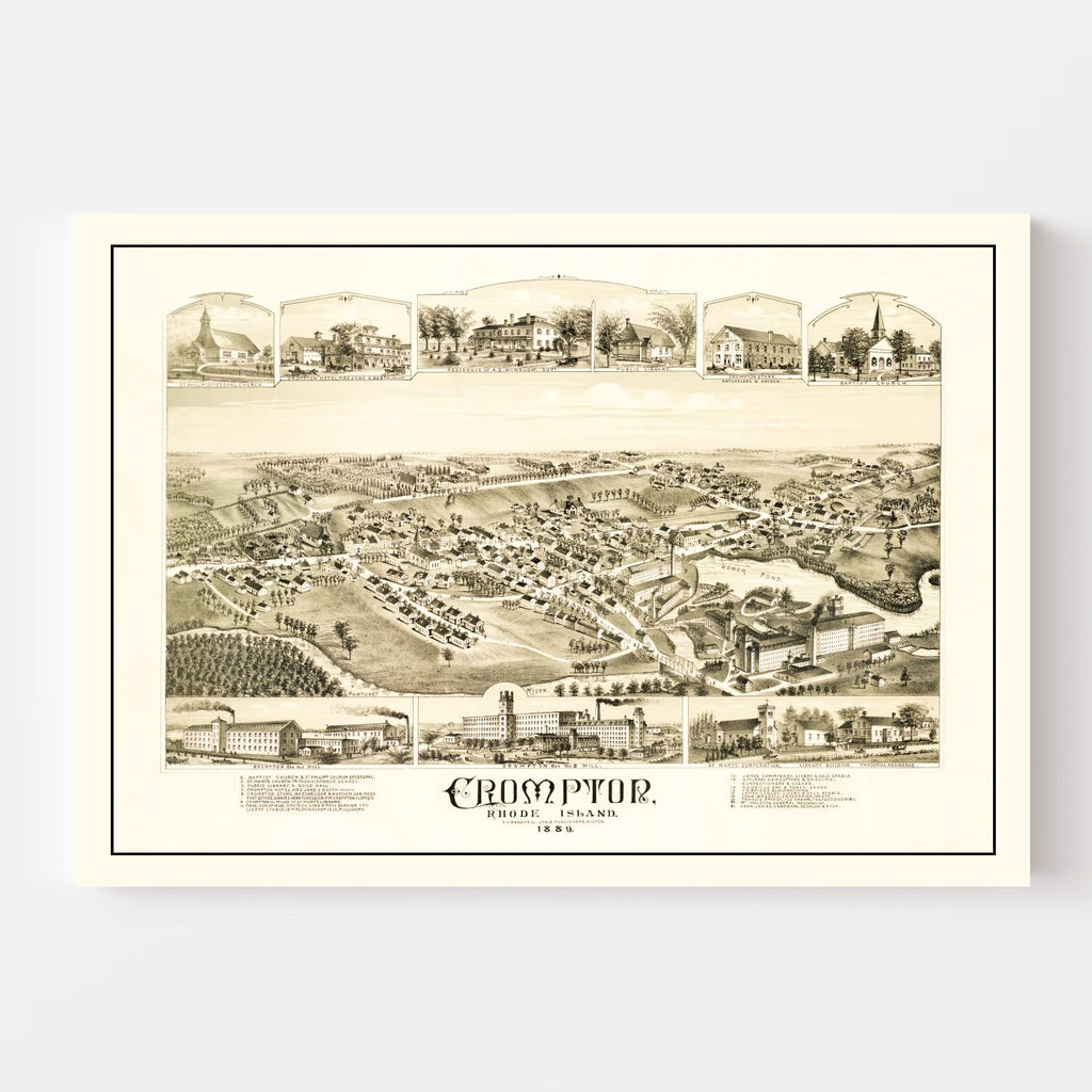 Vintage Map of Crompton, Rhode Island 1889