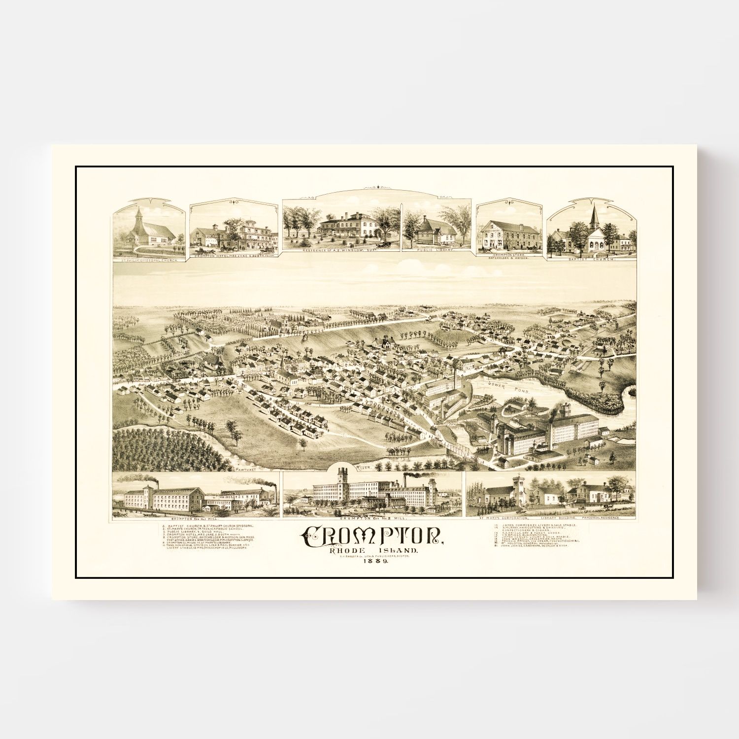 Vintage Map of Crompton, Rhode Island 1889