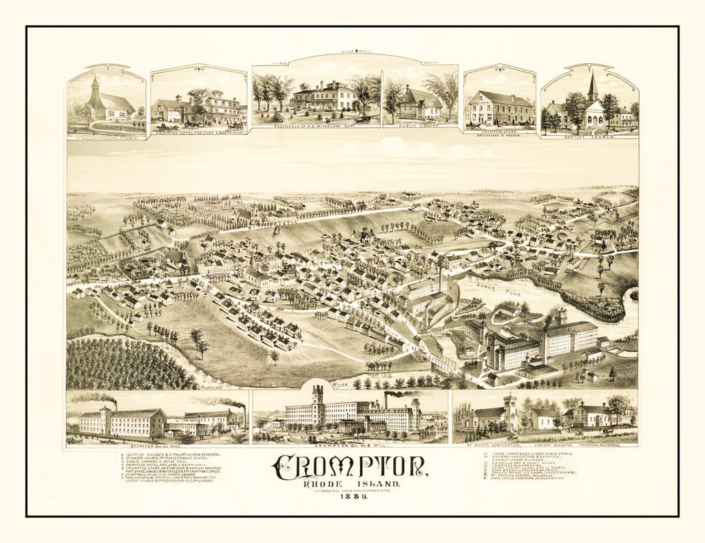 Vintage Map of Crompton, Rhode Island 1889