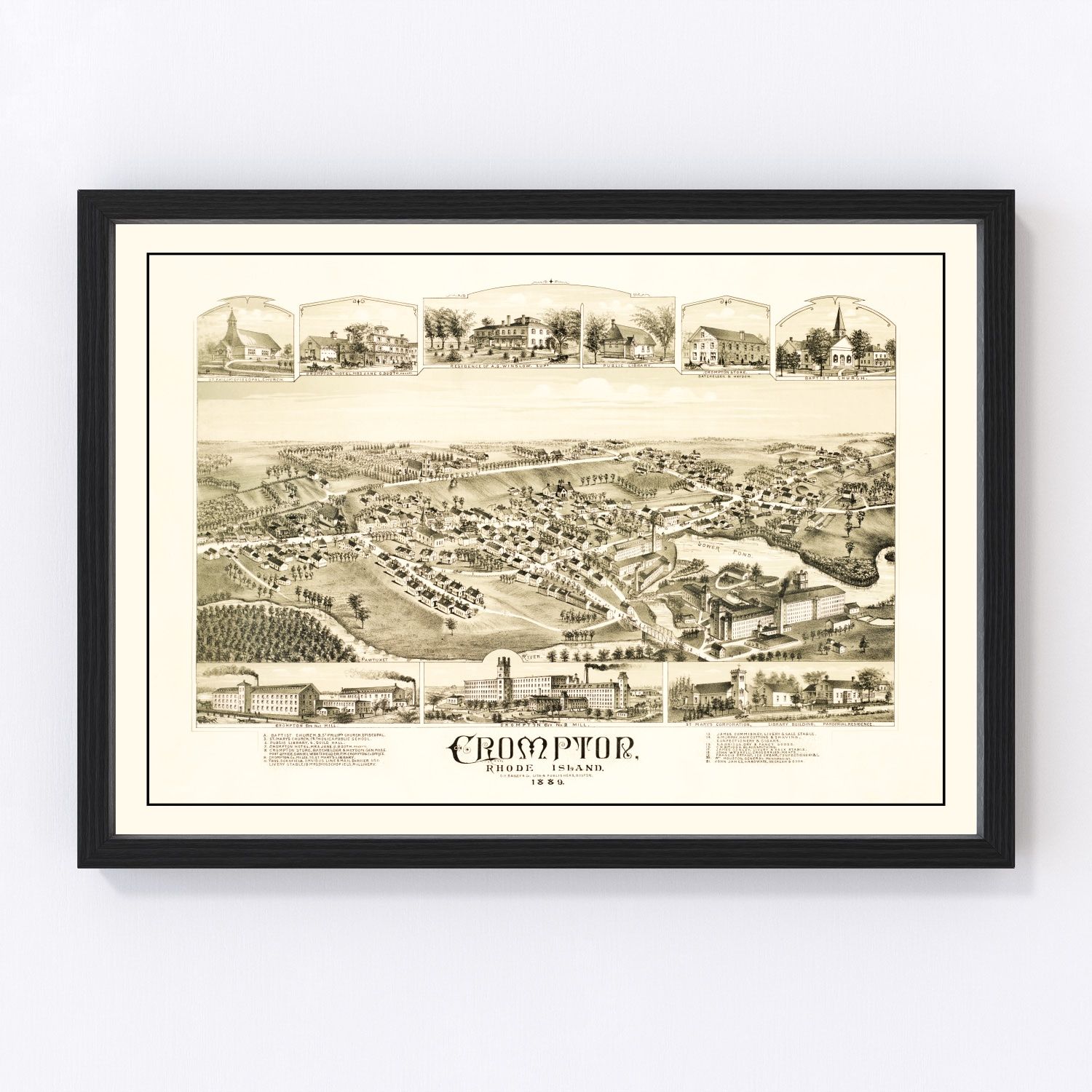 Vintage Map of Crompton, Rhode Island 1889