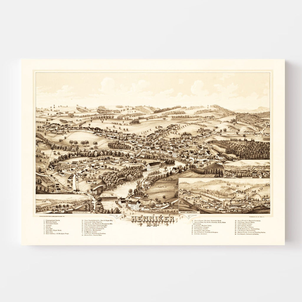 Vintage Map of Henniker, New Hampshire 1889