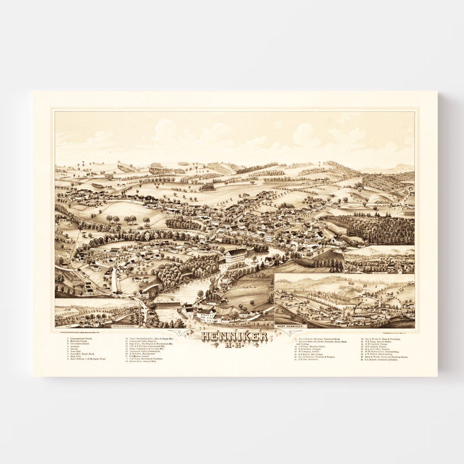 Vintage Map of Henniker, New Hampshire 1889