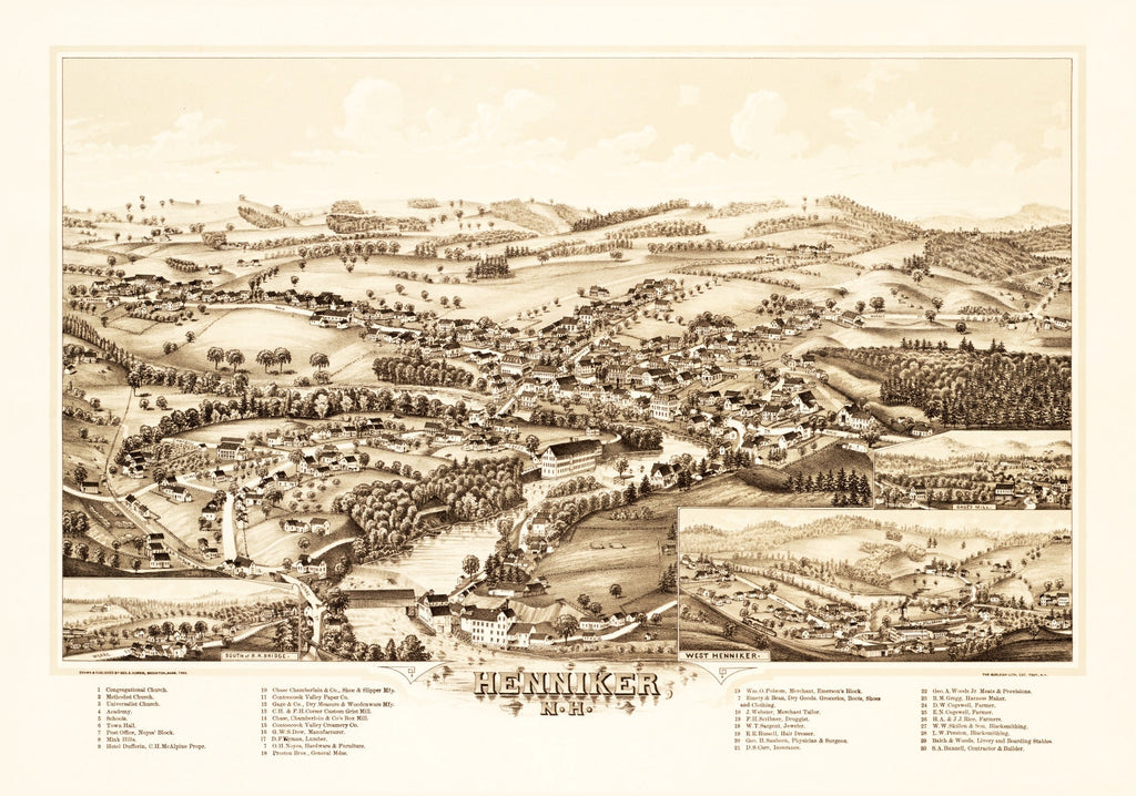 Vintage Map of Henniker, New Hampshire 1889