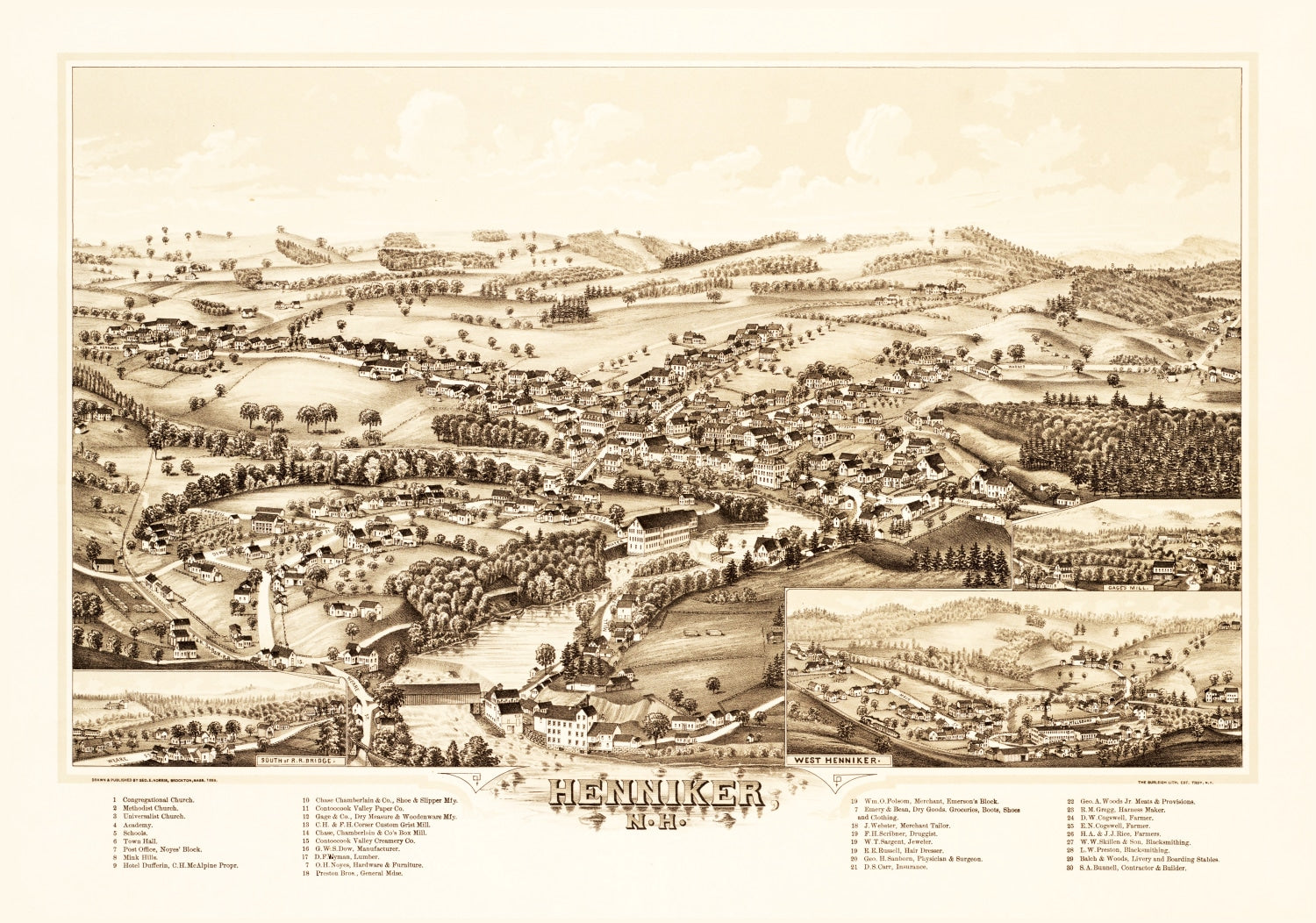 Vintage Map of Henniker, New Hampshire 1889