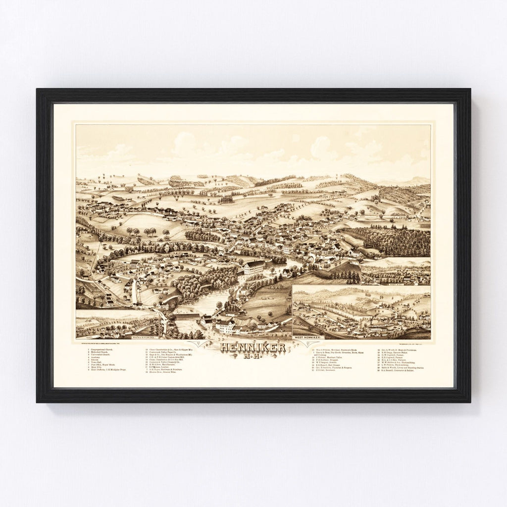 Vintage Map of Henniker, New Hampshire 1889