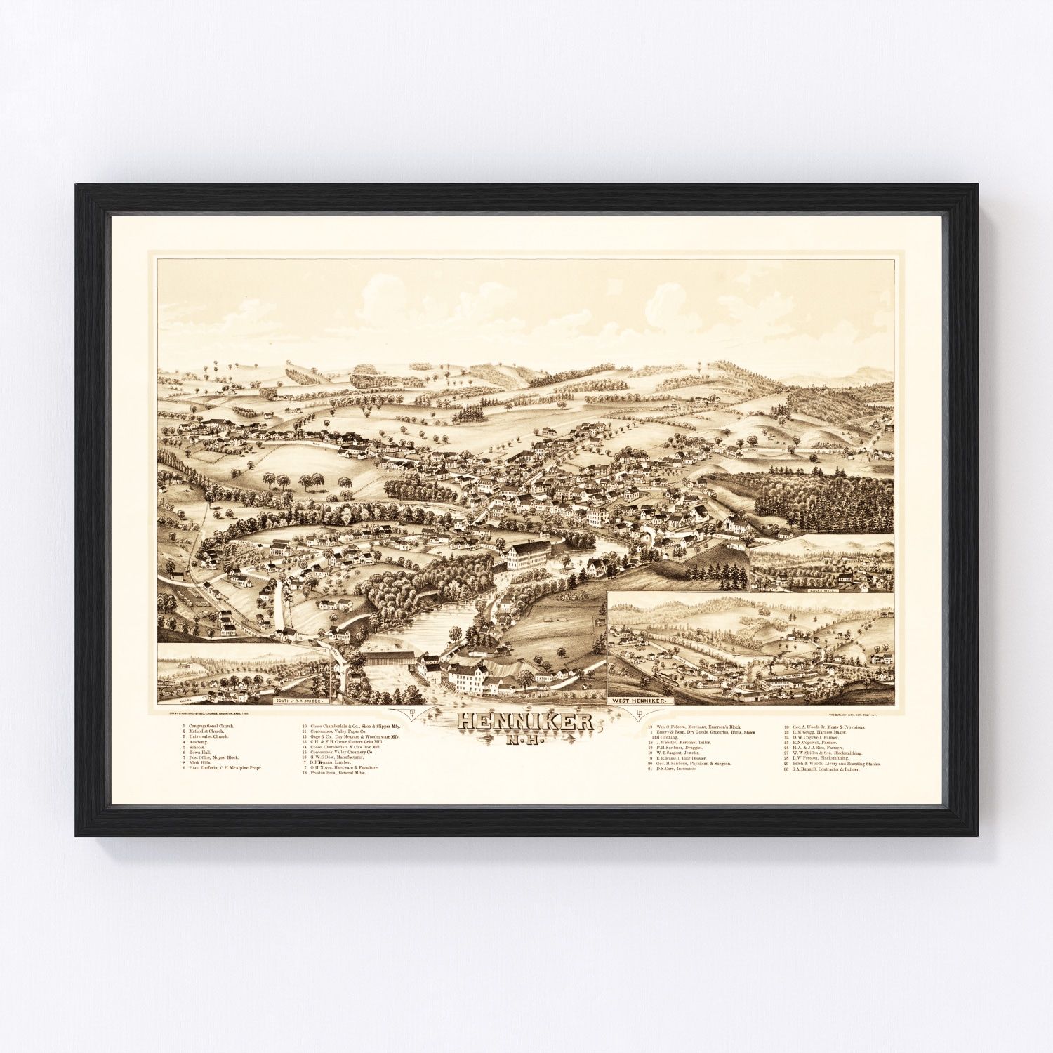 Vintage Map of Henniker, New Hampshire 1889
