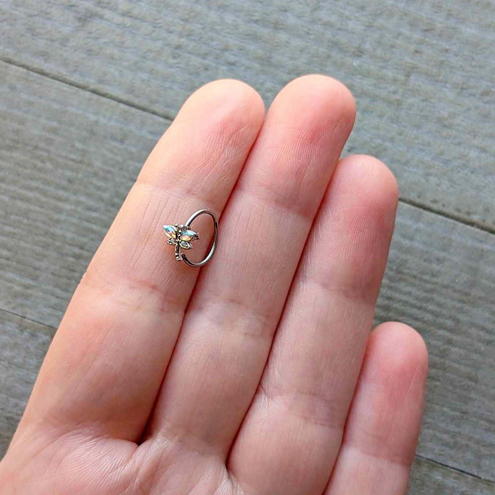 20G 5/16 Aurora CZ Gem Understated Dragonfly Nose Hoop