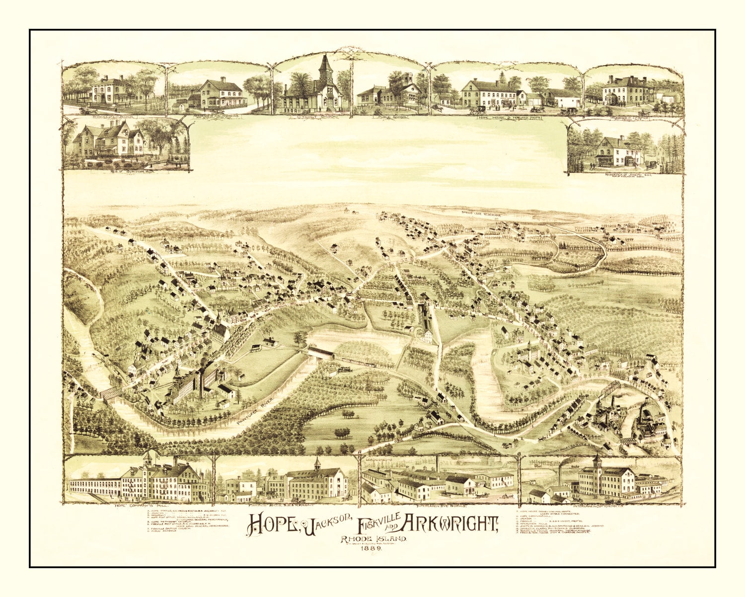 Vintage Map of Hope, Rhode Island 1889