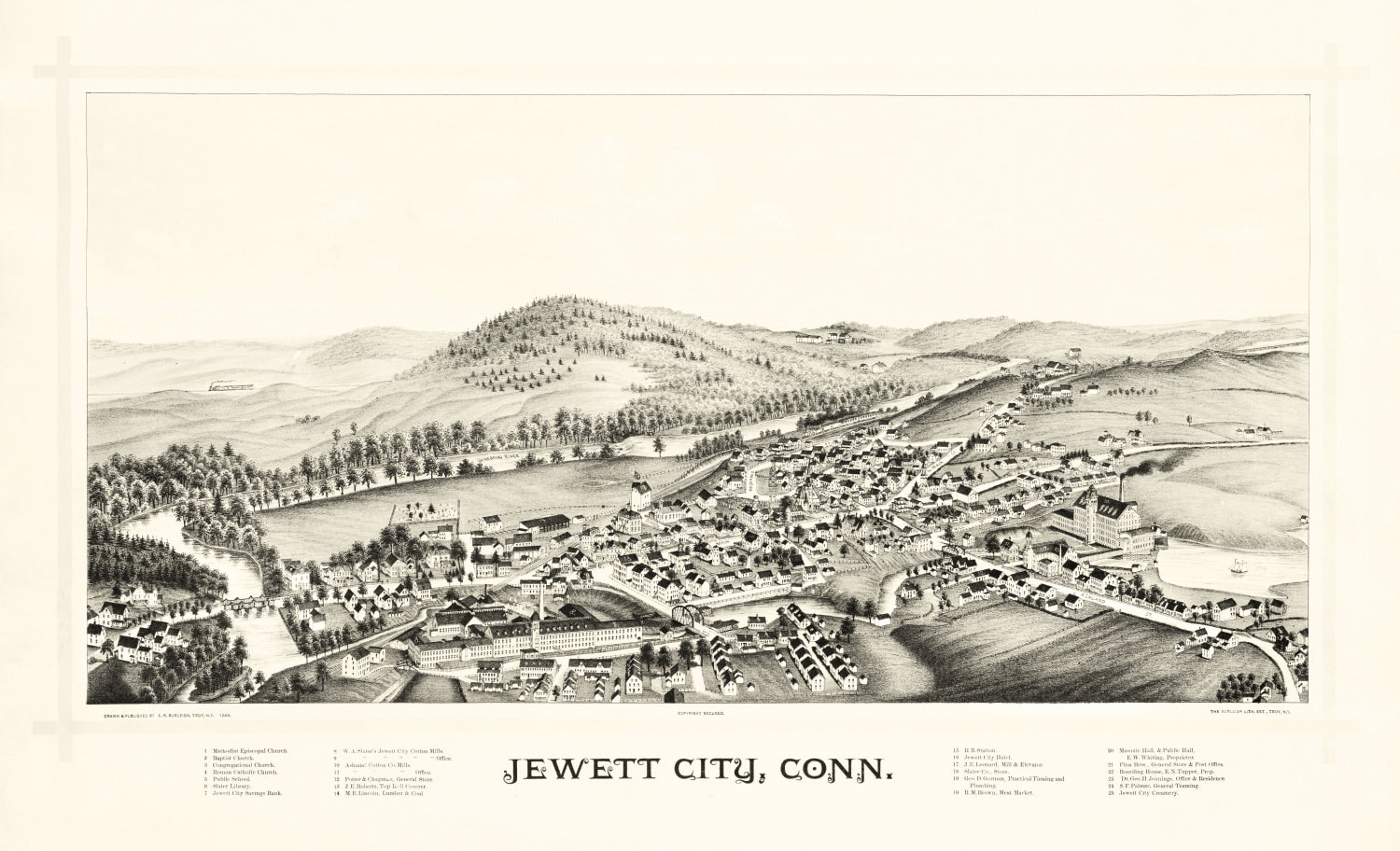 Vintage Map of Jewett City, Connecticut 1889