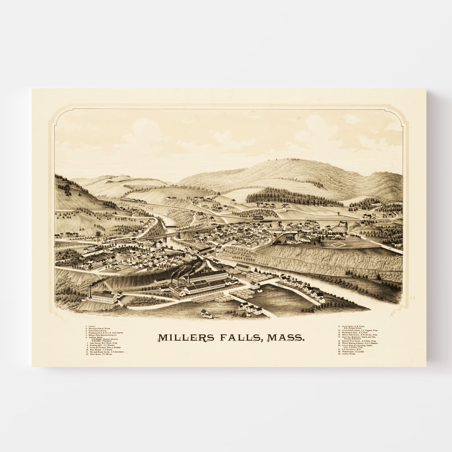 Vintage Map of Millers Falls, Massachusetts 1889