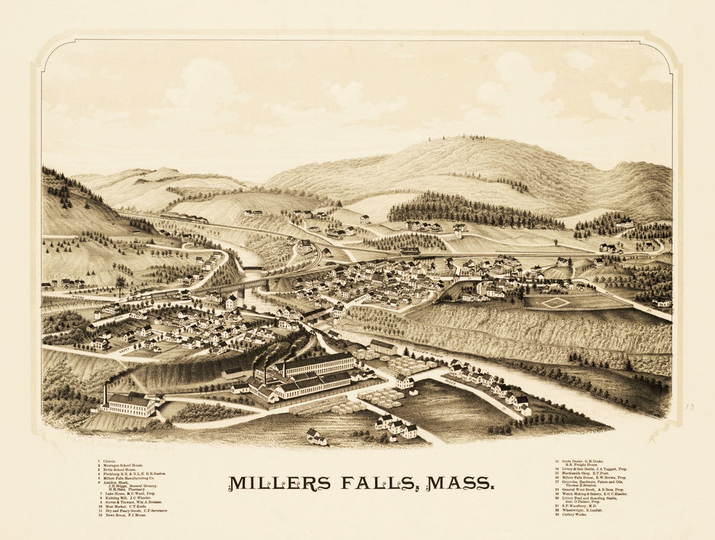 Vintage Map of Millers Falls, Massachusetts 1889