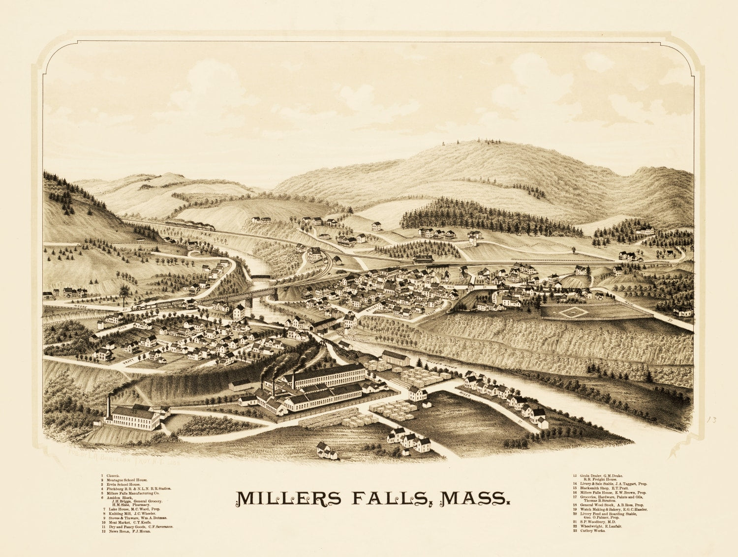 Vintage Map of Millers Falls, Massachusetts 1889