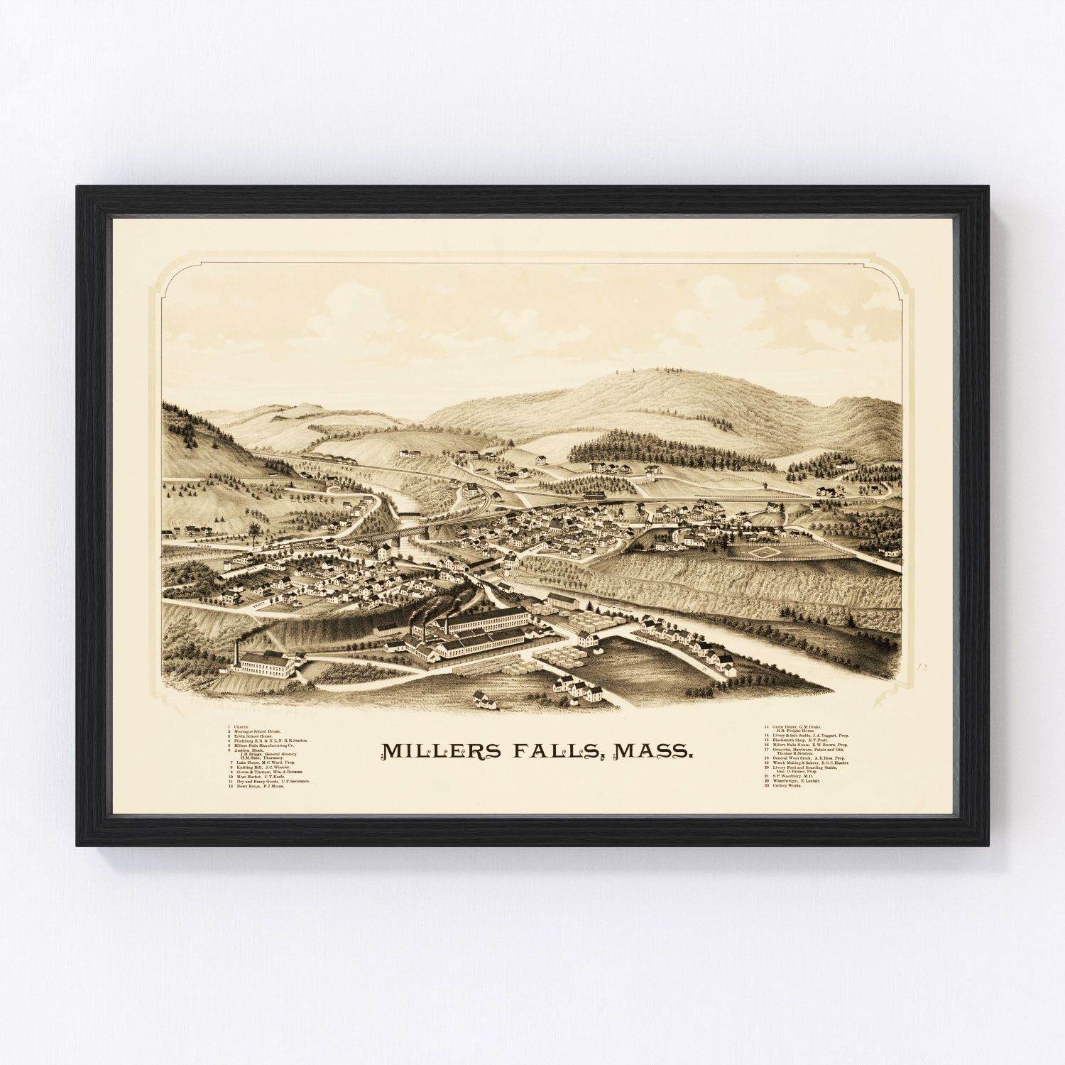 Vintage Map of Millers Falls, Massachusetts 1889