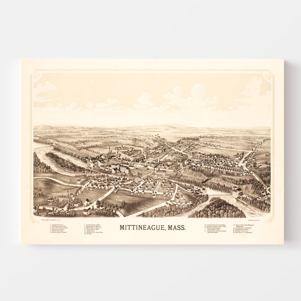 Vintage Map of Mittineague, Massachusetts 1889