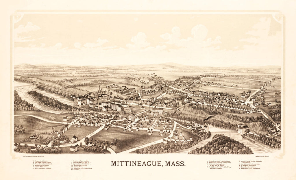 Vintage Map of Mittineague, Massachusetts 1889