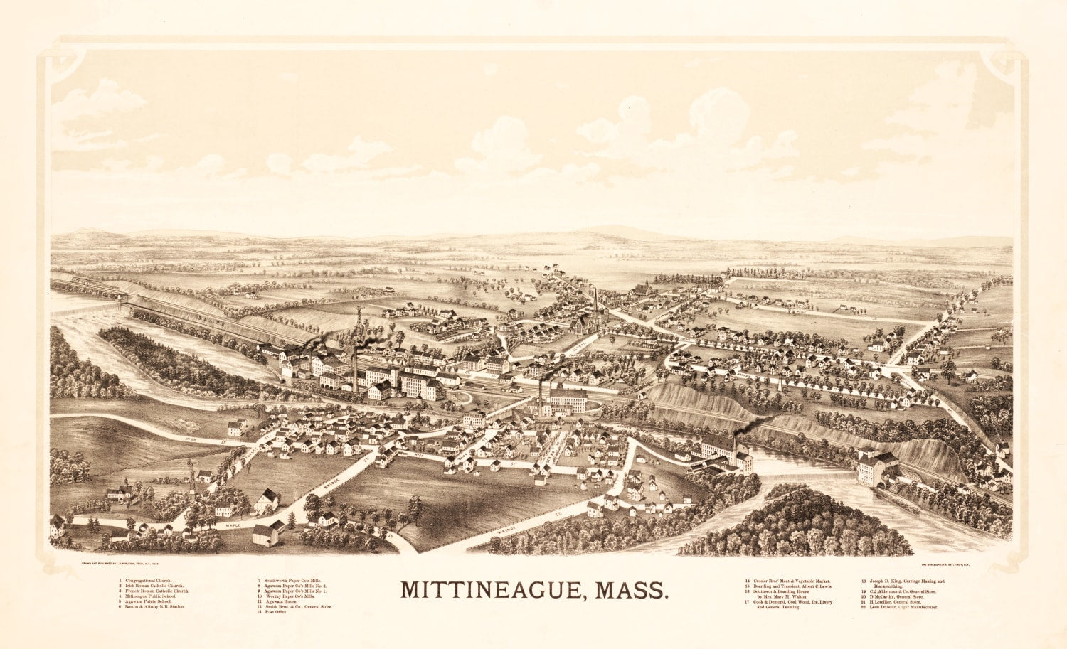Vintage Map of Mittineague, Massachusetts 1889