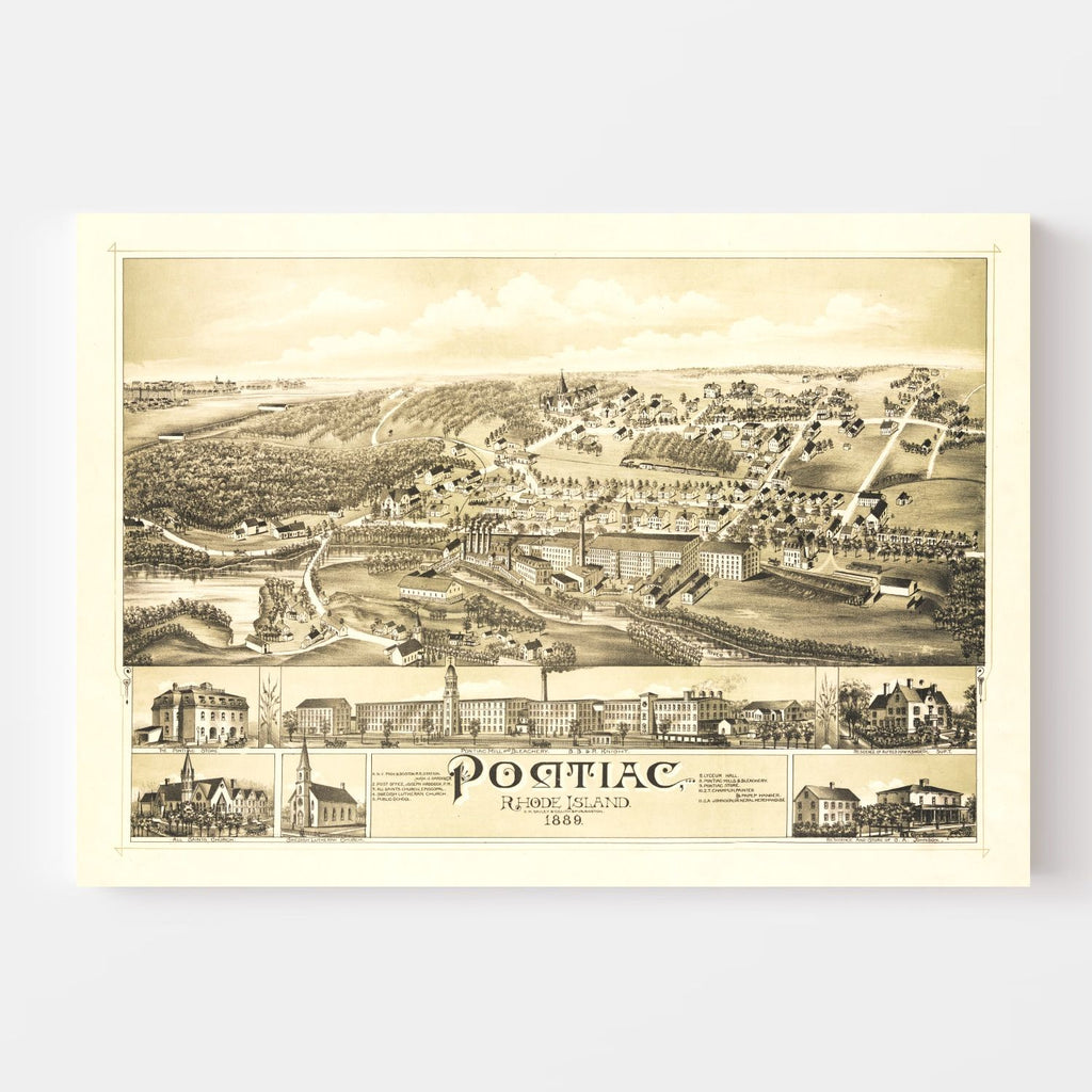 Vintage Map of Pontiac, Rhode Island 1889
