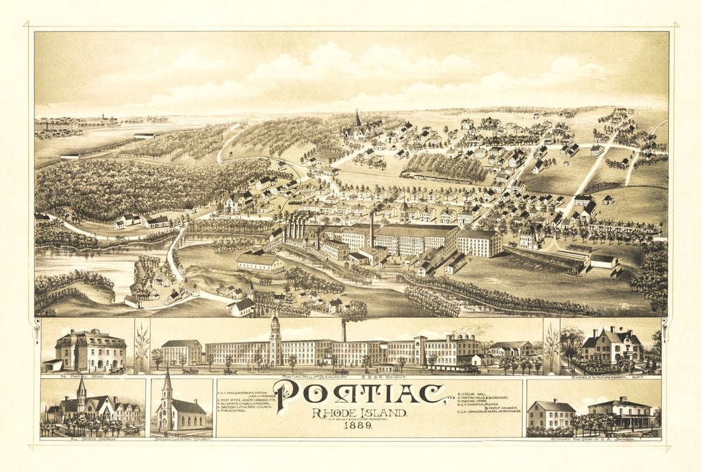 Vintage Map of Pontiac, Rhode Island 1889