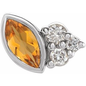 14K White Gold Natural Citrine & .03 CTW Natural Diamond Left Earring