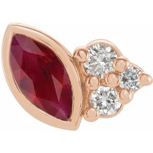14K Rose Gold Natural Ruby & .03 CTW Natural Diamond Left Earring