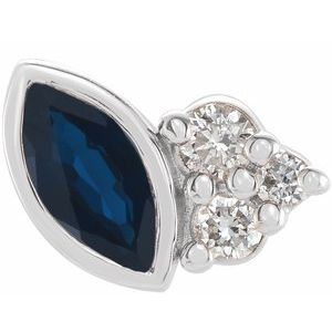 14K White Gold Natural Blue Sapphire & .03 CTW Natural Diamond Left Earring
